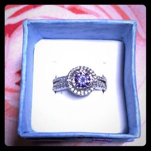 Purple statement cocktail fashion ring with halo